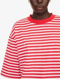 Stripe-pattern Brand-embroidered Recycled-cotton T-shirt -Ted Baker Store R04202683 RED ALT04