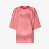 Stripe-pattern Brand-embroidered Recycled-cotton T-shirt -Ted Baker Store R04202683 RED M