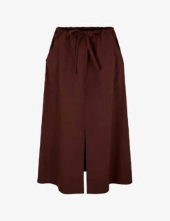 Soeur Teresa Drawstring-waist Front-slit Cotton-poplin Midi Skirt