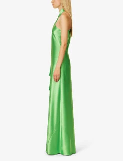 Ushuaia Asymmetric-hem Satin Maxi Dress -Ted Baker Store R04203287 PARISGREEN ALT02
