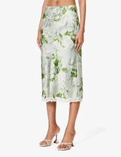 Arie Floral-pattern Lace-trim Silk Midi Skirt 9 Arie Floral-pattern Lace-trim Silk Midi Skirt -Ted Baker Store R04203298 TEAGARDEN ALT02