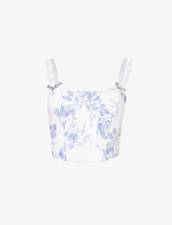 Brigitta Floral-pattern Boned Linen Top