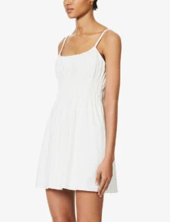 Kathleen Gathered Organic-cotton Blend Mini Dress -Ted Baker Store R04203305 WHITE ALT02