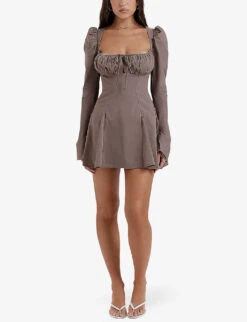 Carlina Long-sleeve Stretch Cotton-blend Mini Dress -Ted Baker Store R04204263 MOCHA ALT01