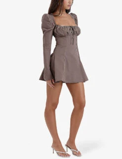 Carlina Long-sleeve Stretch Cotton-blend Mini Dress -Ted Baker Store R04204263 MOCHA ALT02