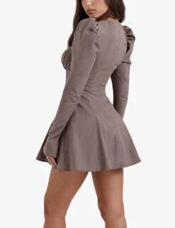 Carlina Long-sleeve Stretch Cotton-blend Mini Dress -Ted Baker Store R04204263 MOCHA ALT03