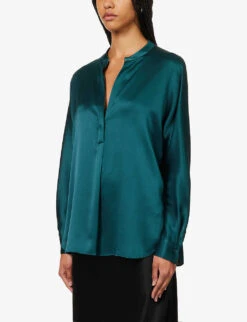 Vince Relaxed-fit V-neck Silk Blouse -Ted Baker Store R04204793 DEEPKELP309DKP ALT02