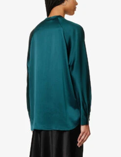 Vince Relaxed-fit V-neck Silk Blouse -Ted Baker Store R04204793 DEEPKELP309DKP ALT03