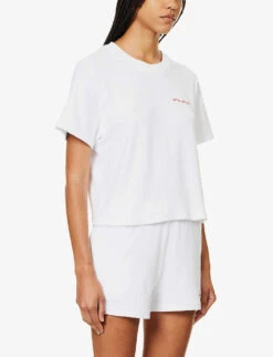 Logo-embroidered Cropped Cotton-terry T-shirt -Ted Baker Store R04205034 WHITE ALT02