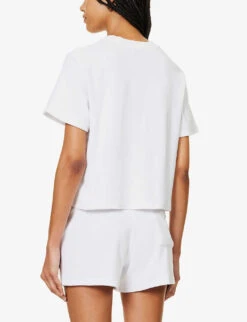 Logo-embroidered Cropped Cotton-terry T-shirt -Ted Baker Store R04205034 WHITE ALT03