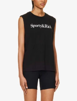 Brand-print Sleeveless Regular-fit Cotton T-shirt -Ted Baker Store R04205097 BLACKWHITE ALT02