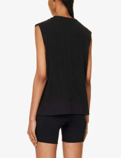 Brand-print Sleeveless Regular-fit Cotton T-shirt -Ted Baker Store R04205097 BLACKWHITE ALT03