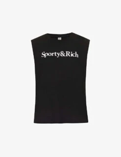 Brand-print Sleeveless Regular-fit Cotton T-shirt