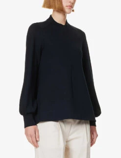 ME AND EM Balloon-sleeve Relaxed-fit Stretch-woven Blend Blouse 9 ME AND EM Balloon-sleeve Relaxed-fit Stretch-woven Blend Blouse -Ted Baker Store R04205636 NAVY ALT02