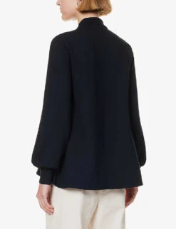 ME AND EM Balloon-sleeve Relaxed-fit Stretch-woven Blend Blouse 10 ME AND EM Balloon-sleeve Relaxed-fit Stretch-woven Blend Blouse -Ted Baker Store R04205636 NAVY ALT03