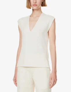 ME AND EM V-neck Relaxed-fit Wool-blend Vest -Ted Baker Store R04205688 CREAM ALT02