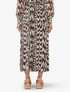 Animal-print Front-split Woven Midi Skirt 8 Animal-print Front-split Woven Midi Skirt -Ted Baker Store R04209466 BROWN ALT02