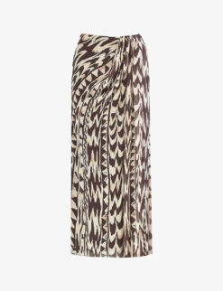 Animal-print Front-split Woven Midi Skirt